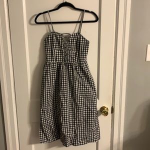 Express black and white cross bodice gingham dress
